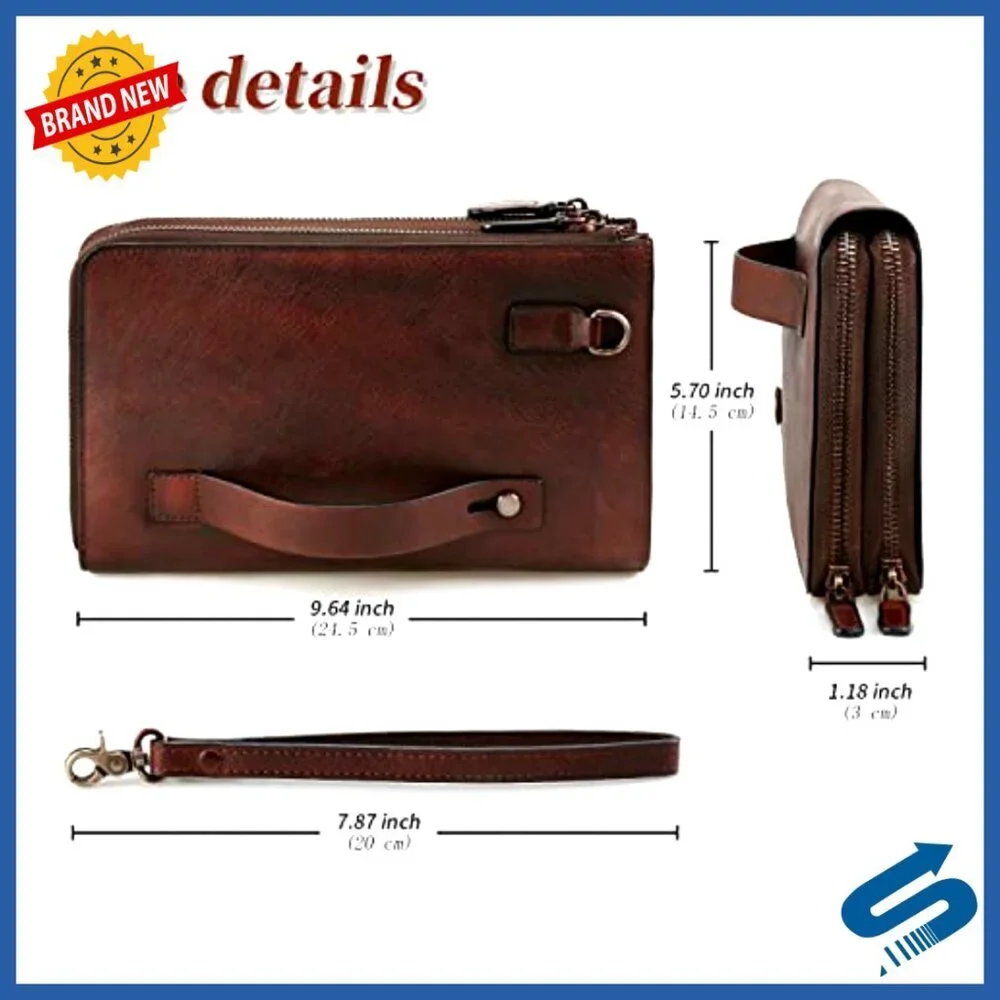 Leather Men's Wristlet Clutch Wallet with 11 Compartments